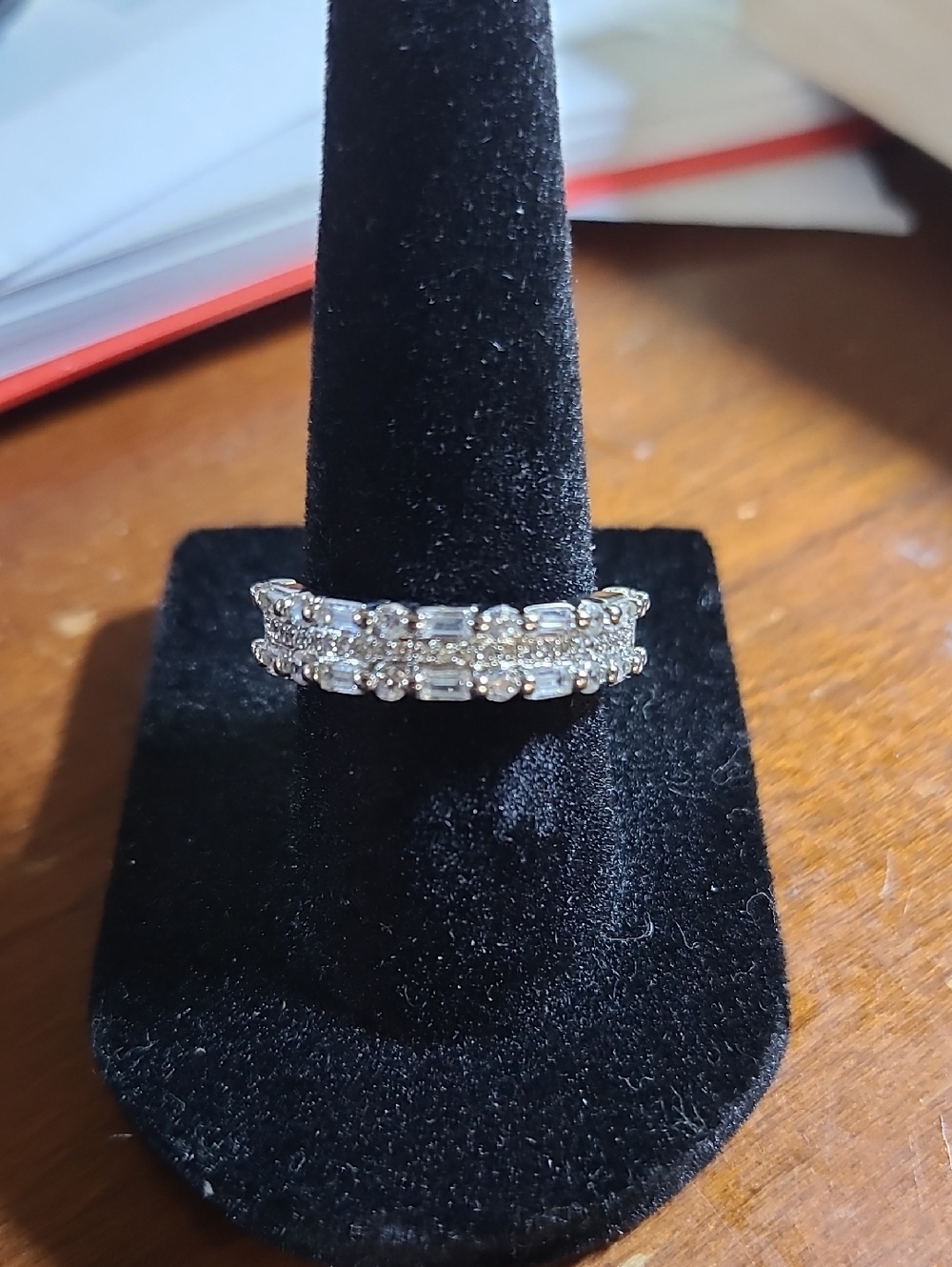 Sterling Silver Morganite Baguette Double Row Wedding Band - White